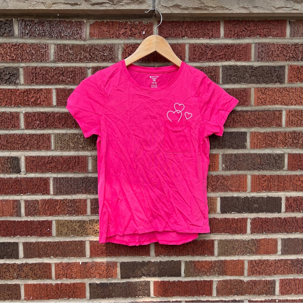 Member’s Mark Hot Pink Heart Embroidered Pocket Front Short Sleeve Top